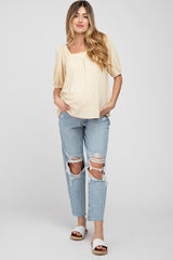 Yellow Ribbed Square Neck Maternity Top