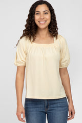 Yellow Ribbed Square Neck Maternity Top