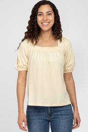 Yellow Ribbed Square Neck Top