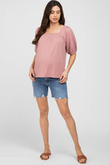 Mauve Ribbed Square Neck Maternity Top