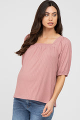 Mauve Ribbed Square Neck Maternity Top