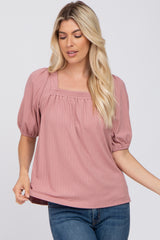 Mauve Ribbed Square Neck Maternity Top