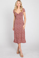 Mauve Floral Sweetheart Midi Dress