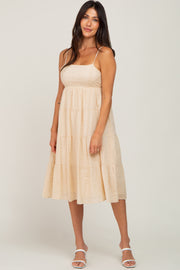 Cream Eyelet Tiered Midi Dress