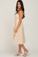 Cream Eyelet Tiered Midi Dress