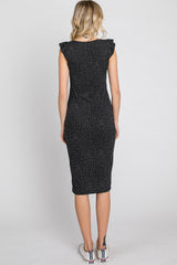 Black Polka Dot Ribbed Fitted Dress