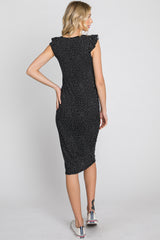 Black Polka Dot Ribbed Fitted Dress