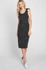 Black Polka Dot Ribbed Fitted Dress