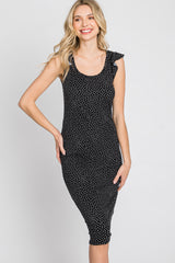 Black Polka Dot Ribbed Fitted Dress