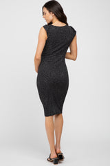 Black Polka Dot Ribbed Fitted Maternity Dress