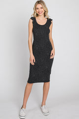 Black Polka Dot Ribbed Fitted Maternity Dress