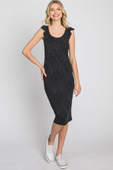 Black Polka Dot Ribbed Fitted Dress