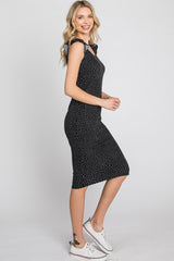 Black Polka Dot Ribbed Fitted Dress