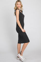 Black Polka Dot Ribbed Fitted Dress