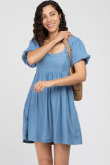 Blue Puff Sleeve Dress