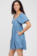 Blue Puff Sleeve Dress