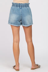 Blue Cuffed Paper Bag Waist Jean Shorts