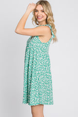 Green Floral Ruffle Sleeve Dress