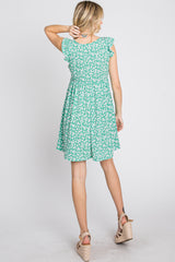 Green Floral Ruffle Sleeve Dress