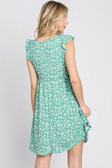 Green Floral Ruffle Sleeve Dress