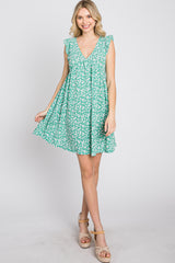 Green Floral Ruffle Sleeve Dress