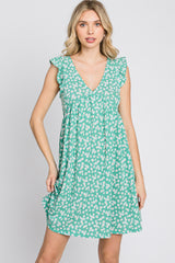 Green Floral Ruffle Sleeve Dress