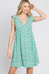 Green Floral Ruffle Sleeve Dress