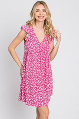 Fuchsia Floral Ruffle Sleeve Dress