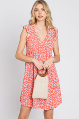 Coral Floral Ruffle Sleeve Dress