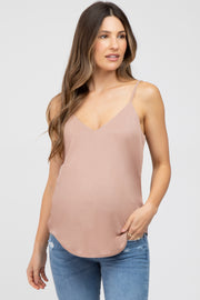 Mocha Curved Hem Maternity Tank Top