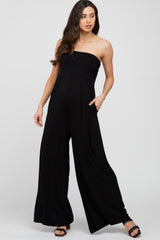 Black Strapless Wide Leg Maternity Jumpsuit