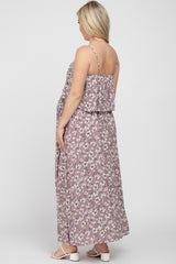 Mauve Floral Flounce Maternity Maxi Dress