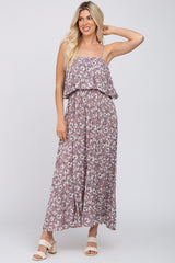 Mauve Floral Flounce Maxi Dress