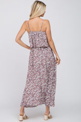 Mauve Floral Flounce Maxi Dress