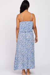 Light Blue Floral Flounce Maternity Maxi Dress