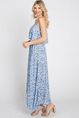 Light Blue Floral Flounce Maxi Dress