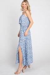 Light Blue Floral Flounce Maxi Dress