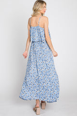 Light Blue Floral Flounce Maxi Dress