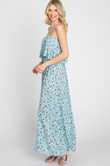 Aqua Floral Flounce Maxi Dress