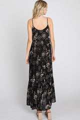 Black Floral Tiered Tassel Accent Maxi Dress