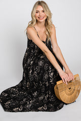 Black Floral Tiered Tassel Accent Maxi Dress