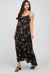 Black Floral Tiered Tassel Accent Maternity Maxi Dress