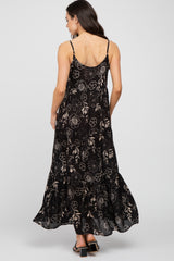 Black Floral Tiered Tassel Accent Maternity Maxi Dress