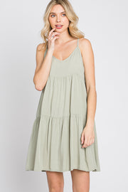 Light Olive Tiered Mini Dress