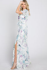 White Floral Chiffon Short Sleeve Maxi Dress