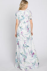 White Floral Chiffon Short Sleeve Maxi Dress