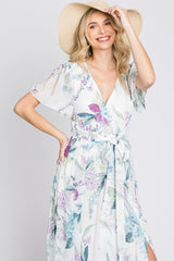 White Floral Chiffon Short Sleeve Maxi Dress