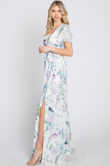 White Floral Chiffon Short Sleeve Maxi Dress