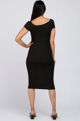 Black Ribbed Sweetheart Neckline Maternity Fitted Dress