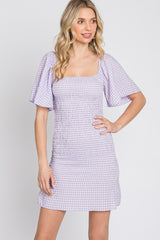 Lavender Gingham Smocked Mini Dress